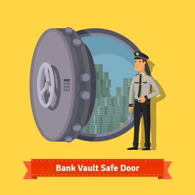Bank vault room with officer guard clipart