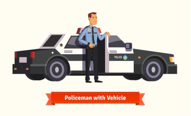 Policeman standing in front of car clipart