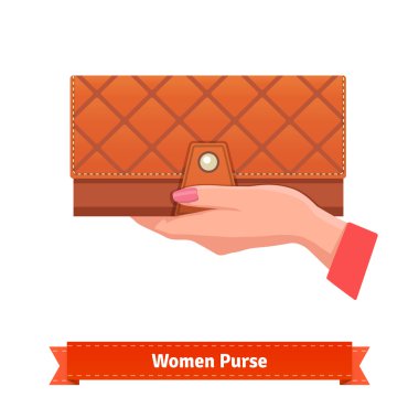 Beautiful woman hand with leather purse