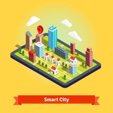 Isometric navigation map of small town