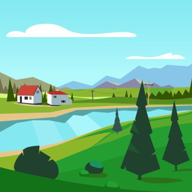 Spring rural farm riverside scenic