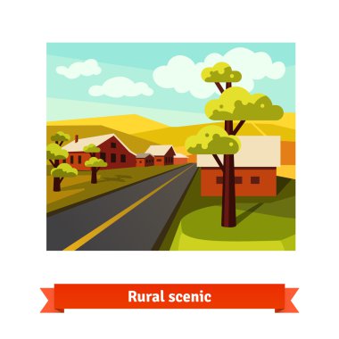 Rural road crossing village countryside