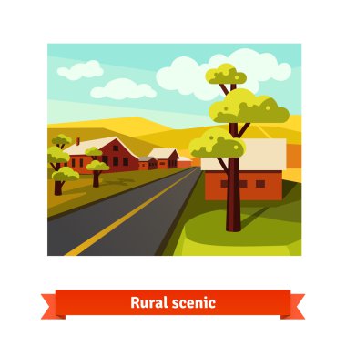 Rural road crossing village countryside clipart
