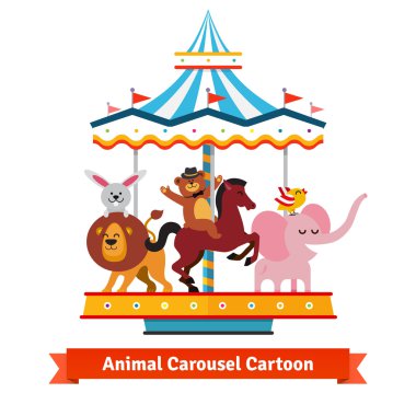 animals riding on carnival carousel clipart