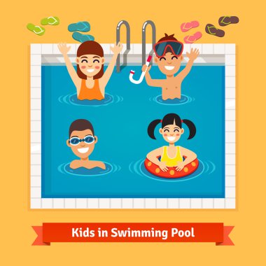 Kids having fun and swimming in pool