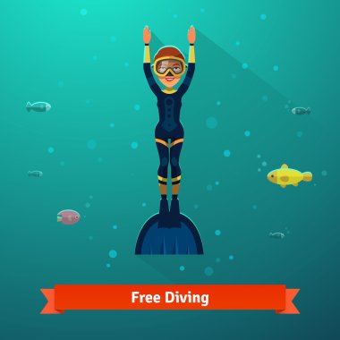 Surfacing free diver woman in wetsuit