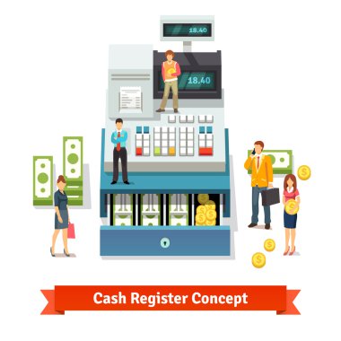 People near opened cash register