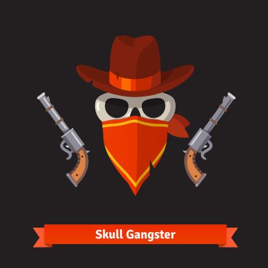 Skull gangster in stetson hat with guns