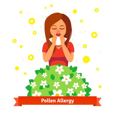 Girl suffering from pollen allergy clipart