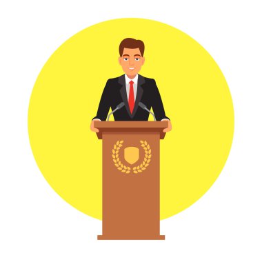 Public speaker standing behind rostrum