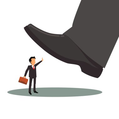 Business man oppressed by corporation foot