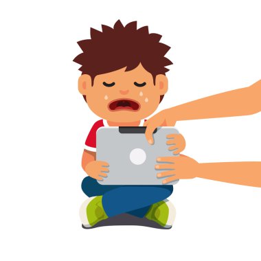 tablet pc basılı tutup ağlayan çocuk