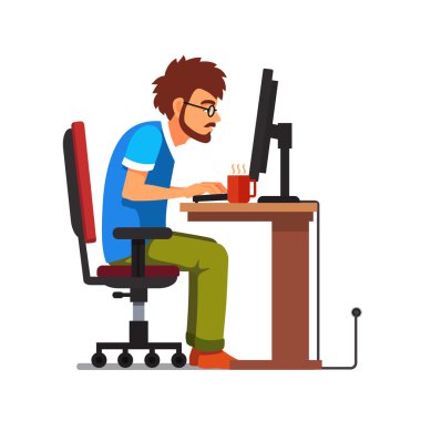 bilgisayar masasında oturan geek