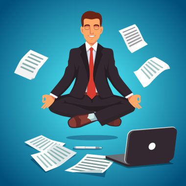 Young businessman executive meditating