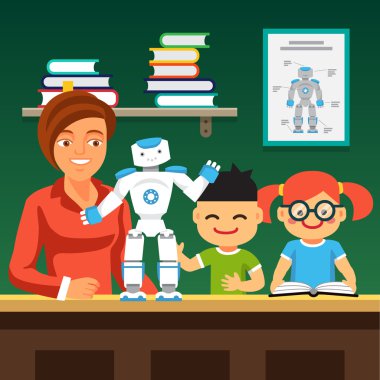 Young course students learning robotics