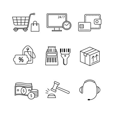 Internet ticaret ve alışveriş Icons set