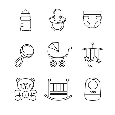 Baby icons line art set.