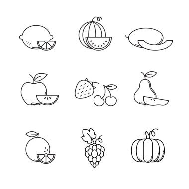 Fruit icons line art set.