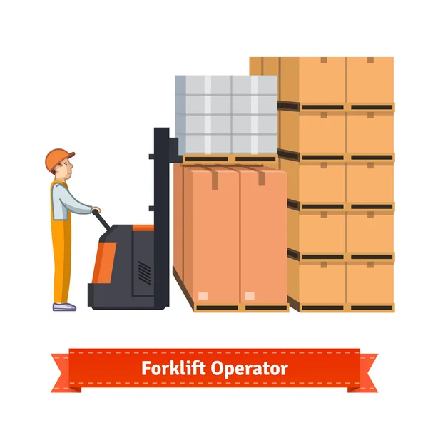 Forklift operatörü kutuları yükleme — Stok Vektör