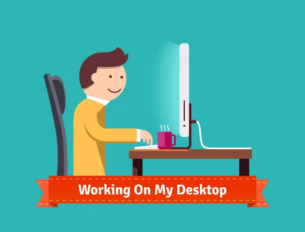 Trabajando en mi escritorio — Vector de stock