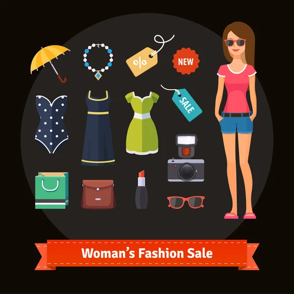 Venda de moda de verão da mulher —  Vetores de Stock