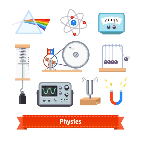 Equipamento de sala de aula de física ícone plano — Vetor de Stock