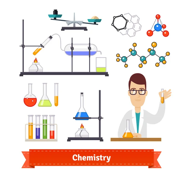 Equipos de química y farmacia — Vector de stock