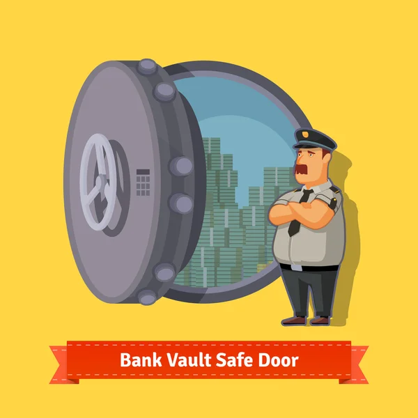 Bank vault room with officer guard — Stock Vector