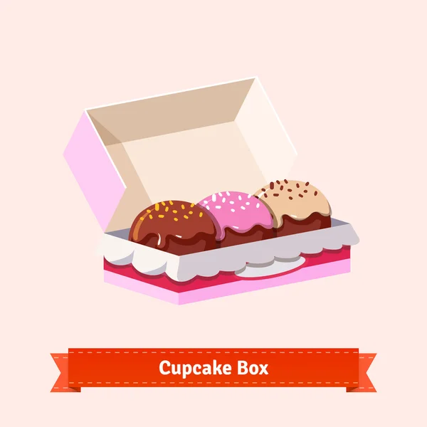 Tasty cupcakes in cardbox — Stock Vector