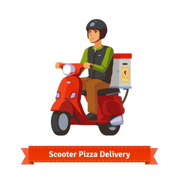 Pizza teslim scooter üzerinde genç adam — Stok Vektör