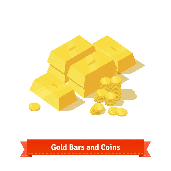 Barras de ouro ou lingotes e moedas — Vetor de Stock