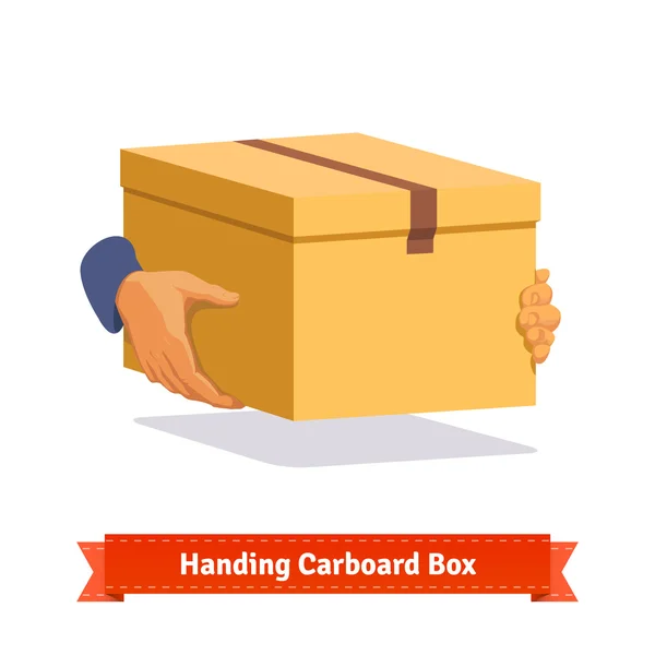 Hands carrying cardboard box delivery — Stock Vector