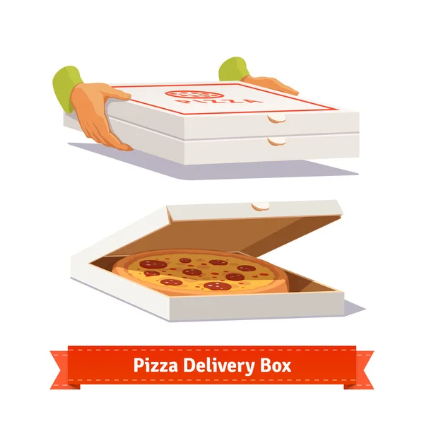 Pizza levering. Overhandigen pizzadozen — Stockvector