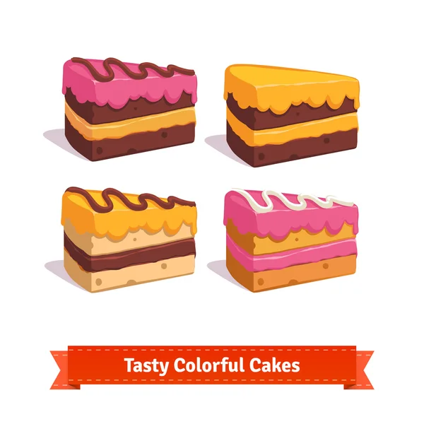 Sabrosas rebanadas de pastel con glaseado y crema — Vector de stock