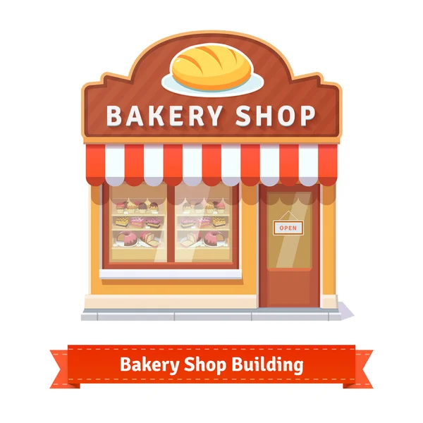 Bakery shop building facade with signboard — Stock Vector