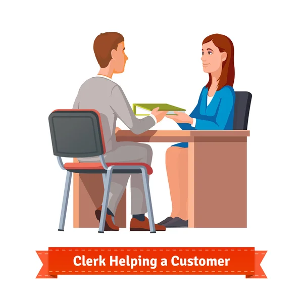 Office clerk working with customer — Stock Vector