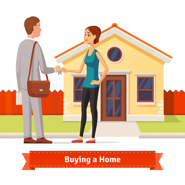 Mujer comprando casa nueva — Vector de stock