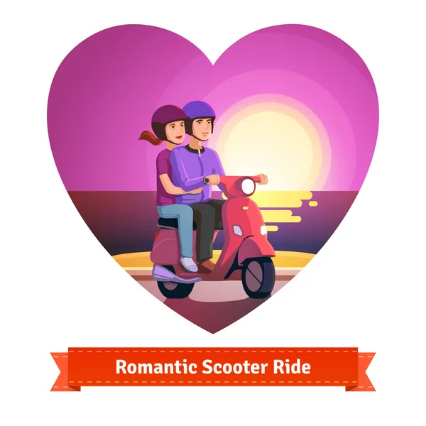 Casal em scooter ter passeio romântico — Vetor de Stock