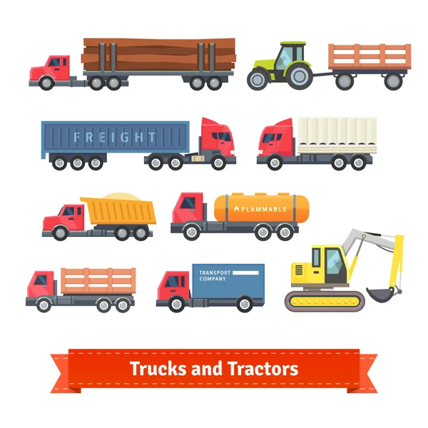 Trucks and tractors set — Stock Vector