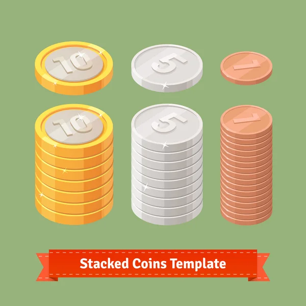 Gold, Silber und Kupfer gestapelte Münzen — Stockvektor