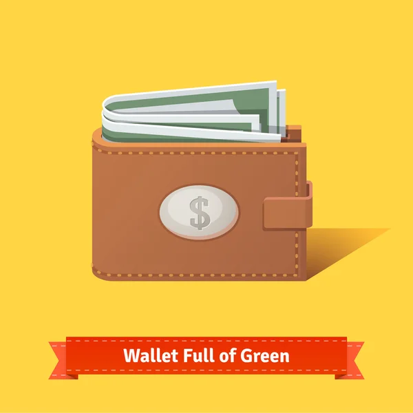Pénztárca tele zöld dollár — Stock Vector