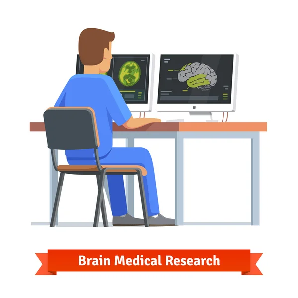 Médico olhando para os resultados do cérebro MRI — Vetor de Stock