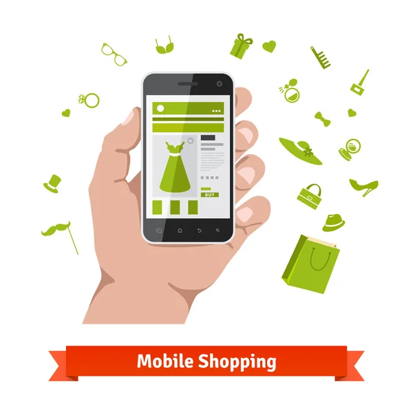Mulher móvel compras on-line para acessórios —  Vetores de Stock