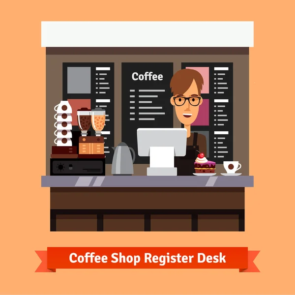 Assistente de loja servindo xícara de café —  Vetores de Stock