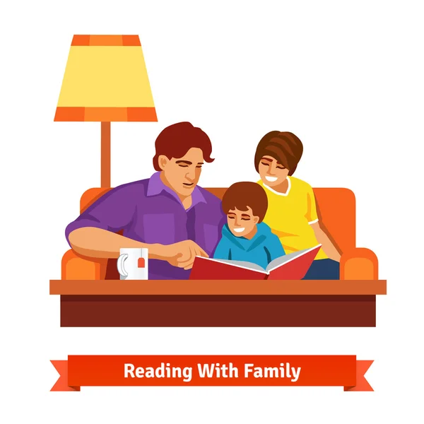 Familia feliz leyendo juntos — Vector de stock