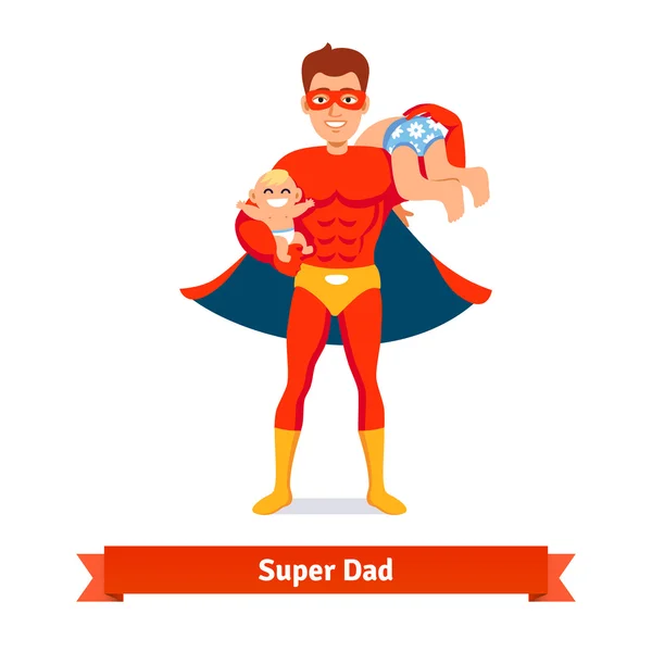 Pai super-herói cuidando de filhos —  Vetores de Stock