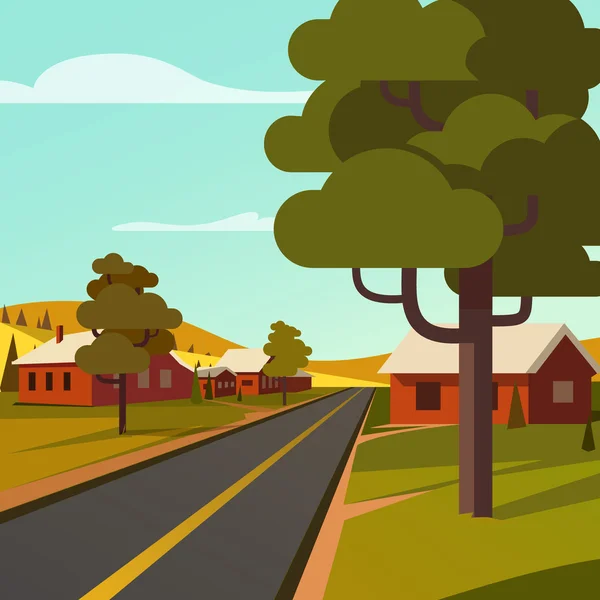 Route rurale traversant village campagne — Image vectorielle
