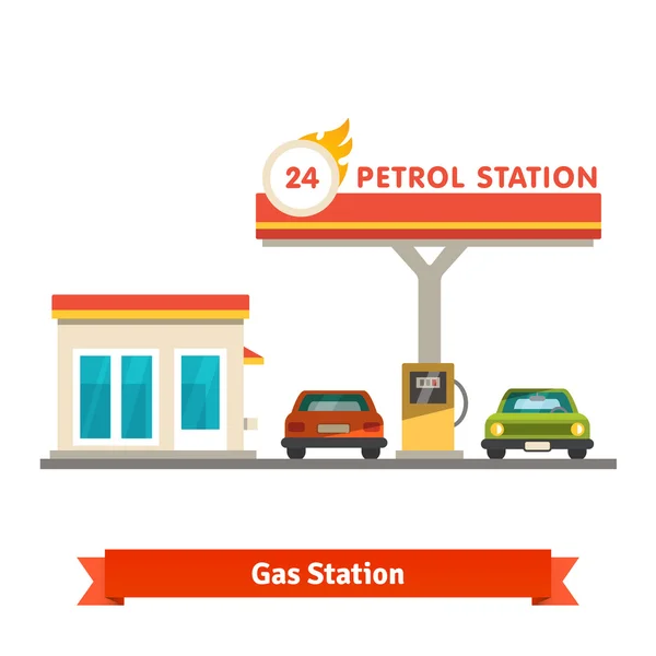 Gasolinera con dos coches — Vector de stock