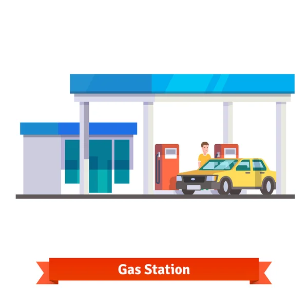 Gas station met man voedt auto — Stockvector