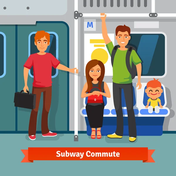 Subway commute. People  in train — Stock Vector